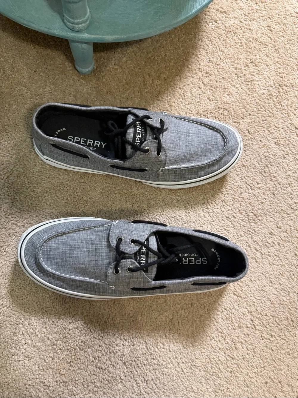 Sperry Men's Halyard 2-Eye boat shoes grey linen Canvas Black Laces Size 11